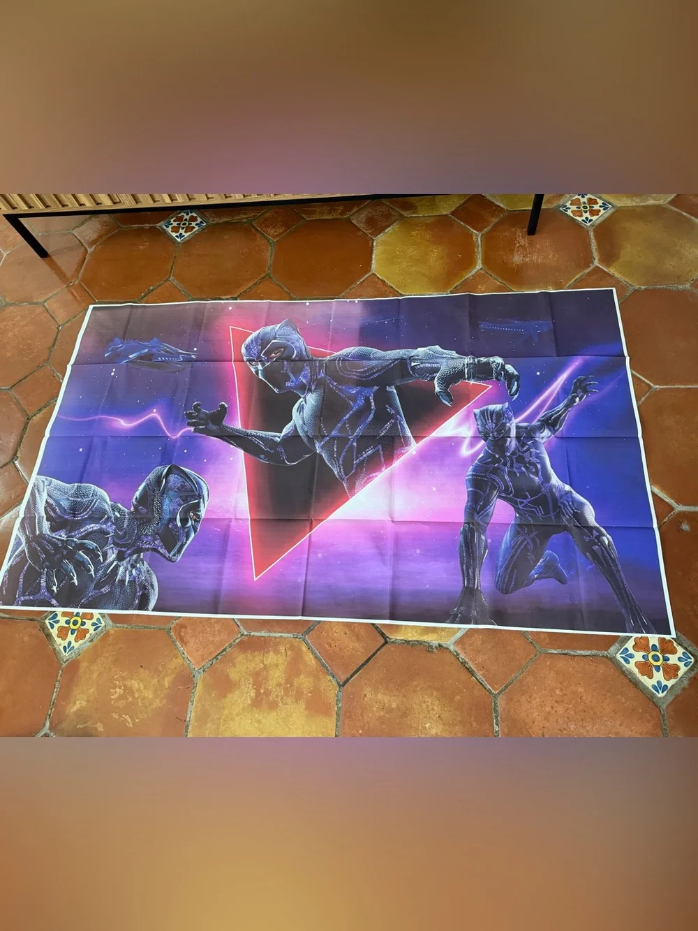 Black Panther Graphic Wall Tapestry - Purple and Pink Sci‑Fi Design 60” X 35”